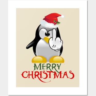 Merry Christmas Irreverent Angry Penguin Posters and Art